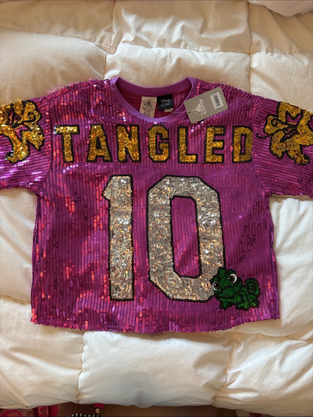 Her Universe x Disney -Sequin 'Tangled' Rapunzel Cropped Short Sleeve Jersey Tee - Picture 6 of 7